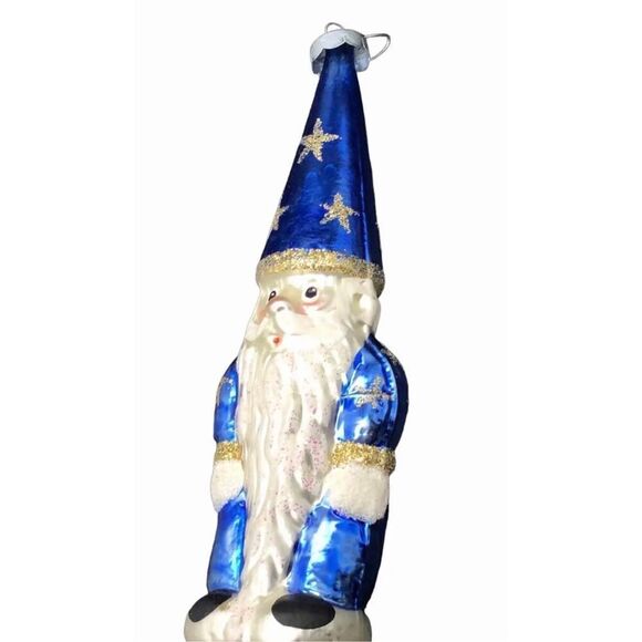 Vintage Mid Century Glossy Christmas Ornament Depicting Wizard Like Santa Claus - Picture 8 of 14